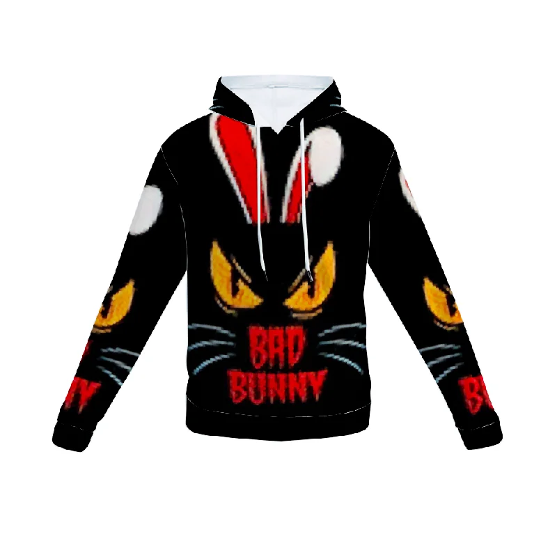 hoodie with ribbon panel -Customizable Unisex All Over Print Plush Hoodies with Pockets