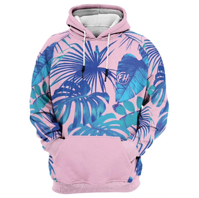 hoodie for casual strolls -Blue Monstera Hoodie