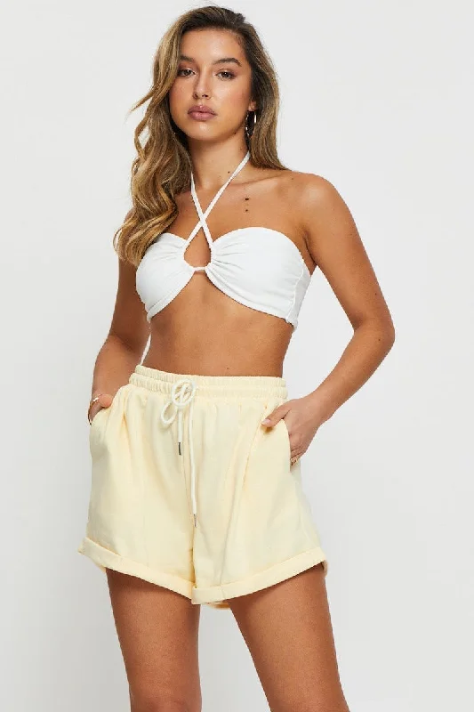 taupe jean shorts trendy -Yellow Track Shorts