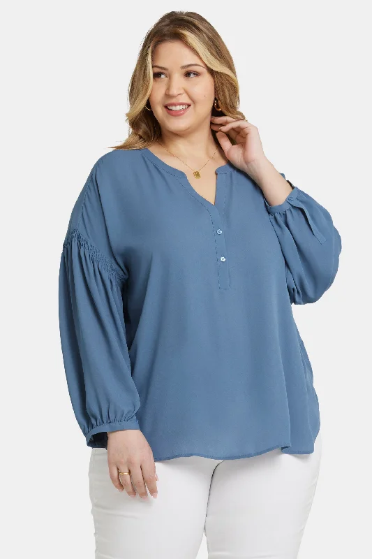 coral silk shirts luxurious -Paulina Peasant Blouse In Plus Size - Blue Stone