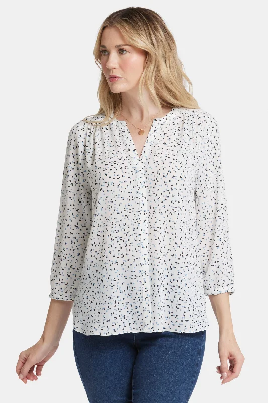 khaki ruffle shirts feminine -Pintuck Blouse - Sprinkle Dots