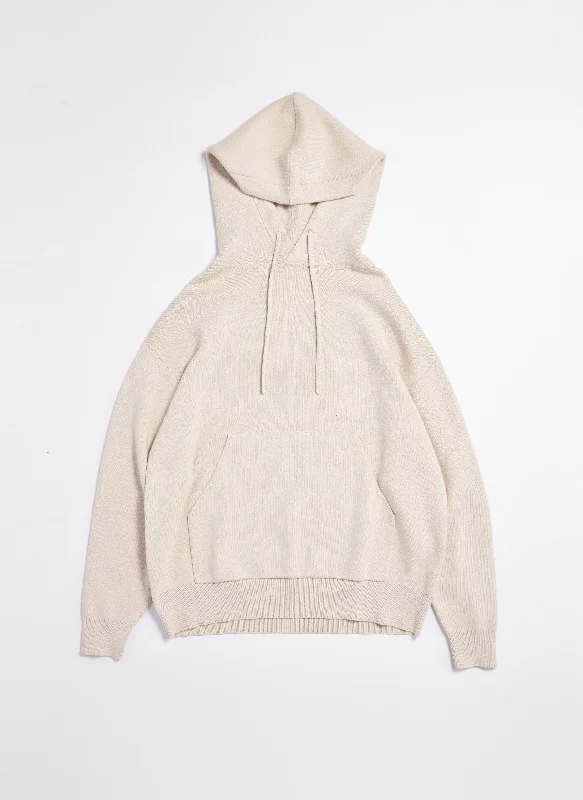 hoodie with ribbon panel -Cotton Nylon Wool Knitted Hoodie