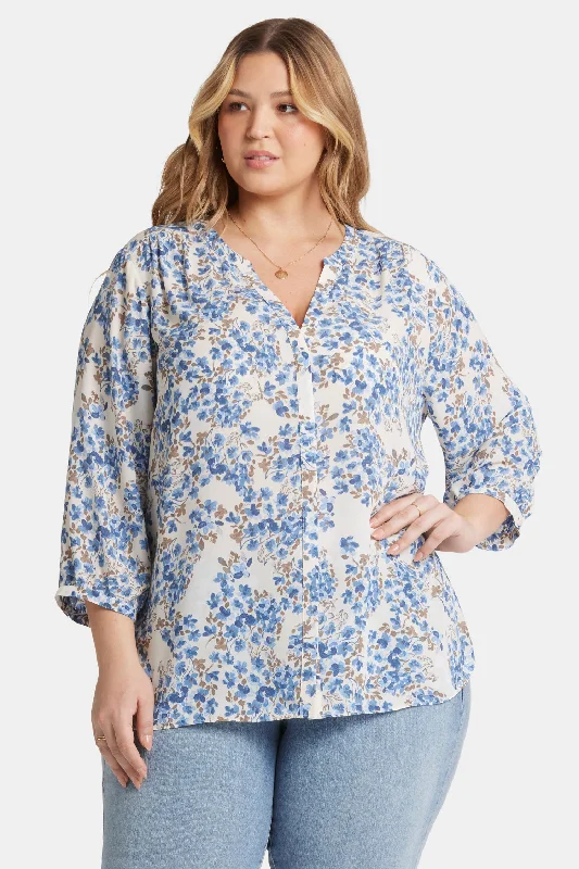 maroon off-shoulder shirts bold -Pintuck Blouse In Plus Size - Blue Dahlia