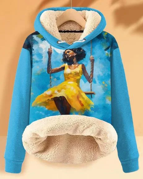 hoodie with wave edging -Plush and Warm Swing Girl Long-sleeved Hoodie