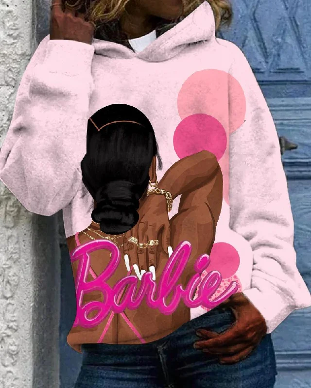 hoodie for home relaxation -Sexy Back Barbie Girl Print Long-sleeved Hoodie