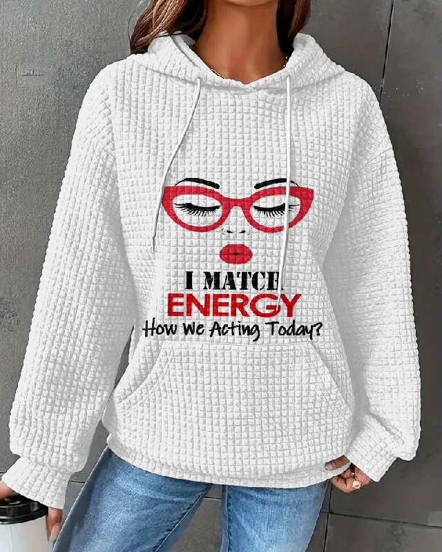 hoodie with lace weave -I Match Energy Waffle Long-sleeved Hoodie