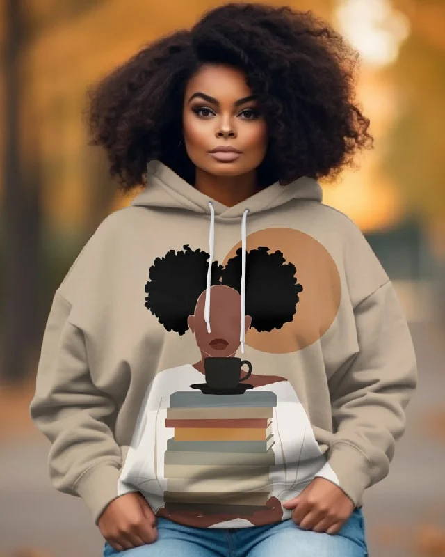 hoodie with ribbon outline -Girl Book Lover Long-sleeved Hoodie