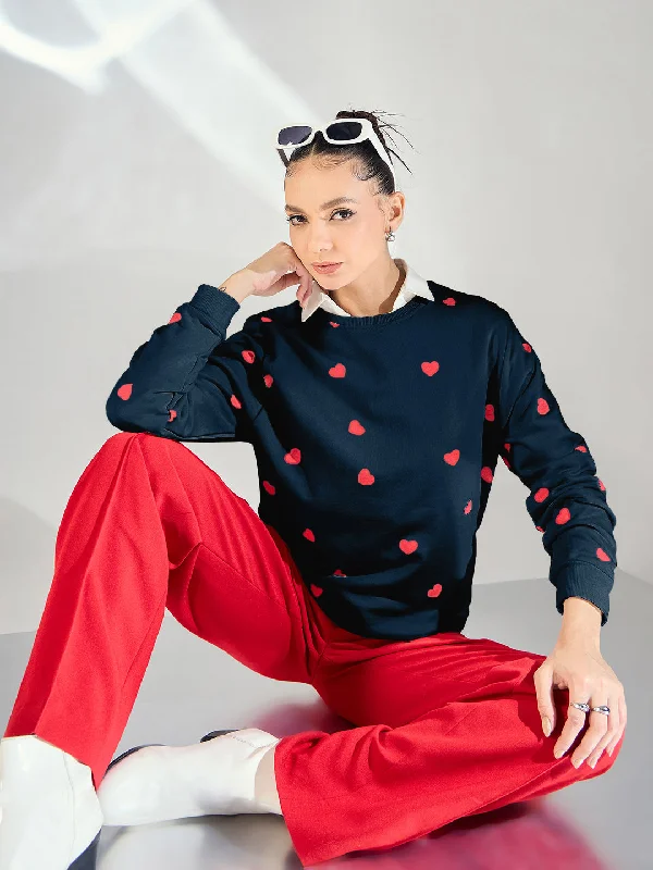 jacket red bold -Heart Printed Cotton Sweatshirt