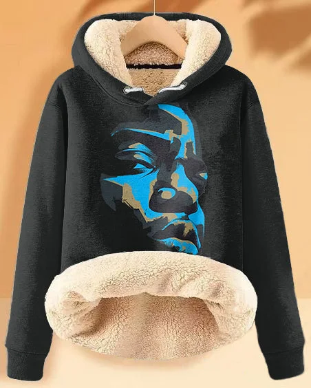 hoodie for cozy outings -Plush and Warm Portrait Illustration Long-sleeved Hoodie