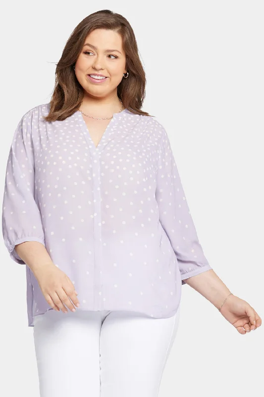 lilac silk shirts vibrant -Pintuck Blouse In Plus Size - Fanciful Dots