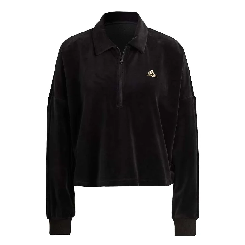 jacket soft fabric -adidas - Women's Crop Velour Quarter-Zip Sweatshirt (IM2582)