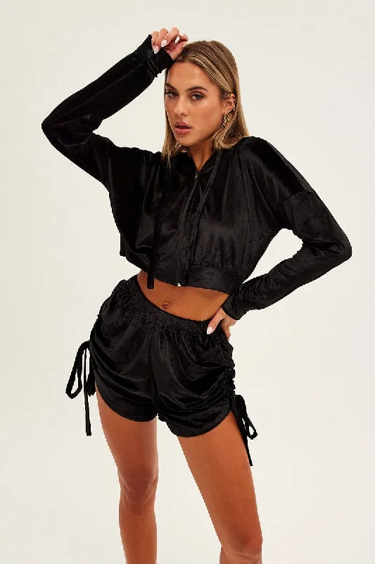 maroon sweat shorts comfy -Black Velvet Shorts