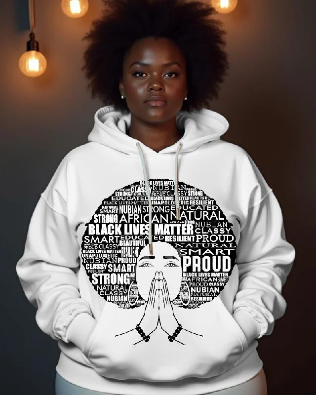 hoodie with lace accent -Women's Black Lives Matter Printed Long Sleeve Pocket Hoodie