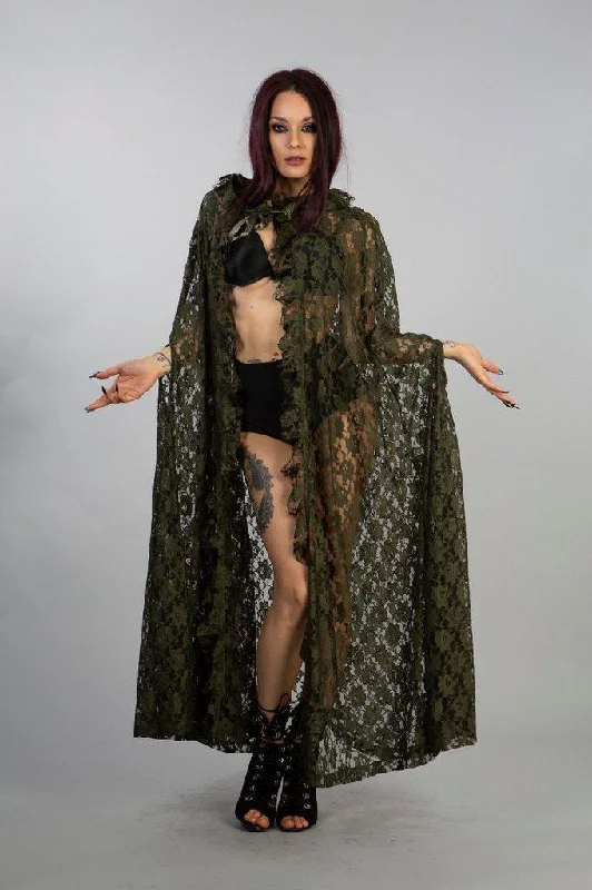 hoodie for fall outings -Hooded Gothic Victorian Cape In Lace