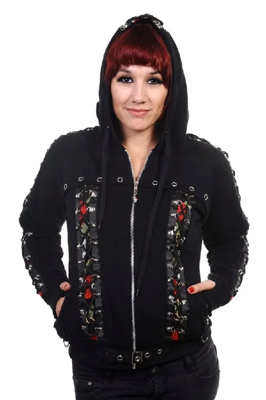 hoodie with floral pattern -Skull Rose Corset Hoodie