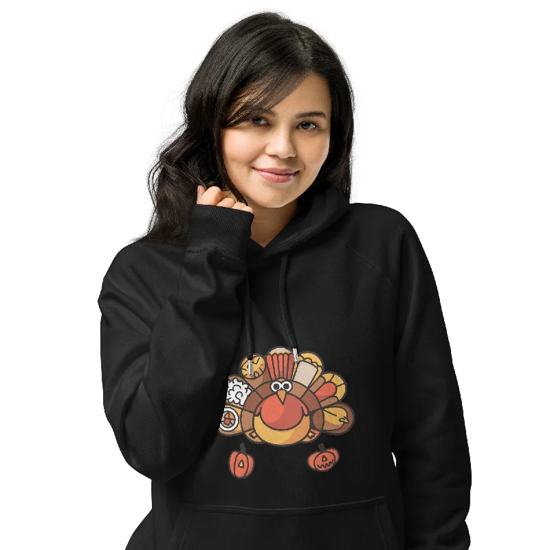 hoodie with knot neck -Turkey Feast Graphic Women Eco Raglan Hoodie