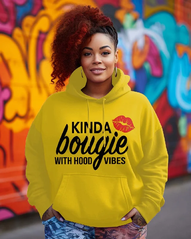 hoodie for cozy nights -Kinda Bougie with Hood Long-sleeved Hoodie