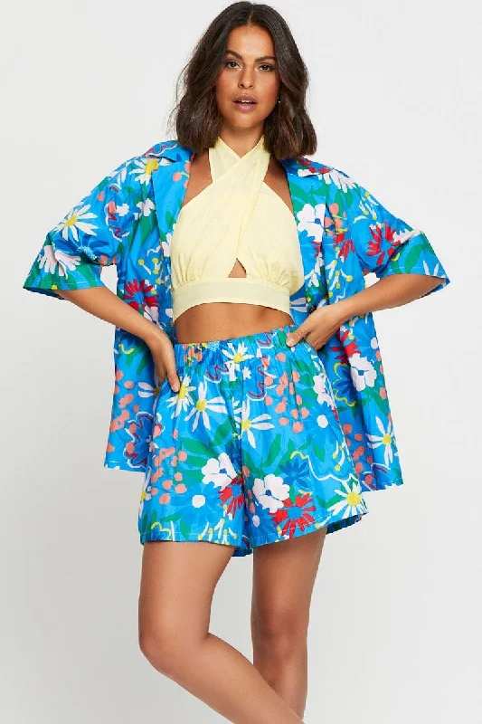 teal tailor shorts smart -Print Shorts