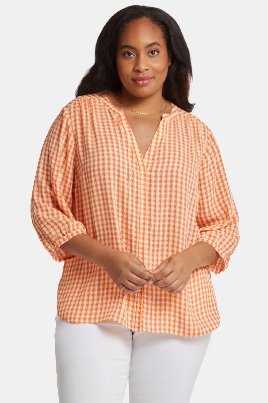 navy silk shirts luxurious -Pintuck Blouse In Plus Size - Apricot Geo