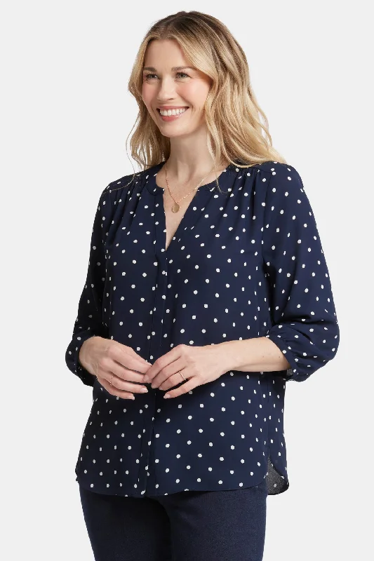 floral sage blouses chic -Pintuck Blouse - Indigo Dot