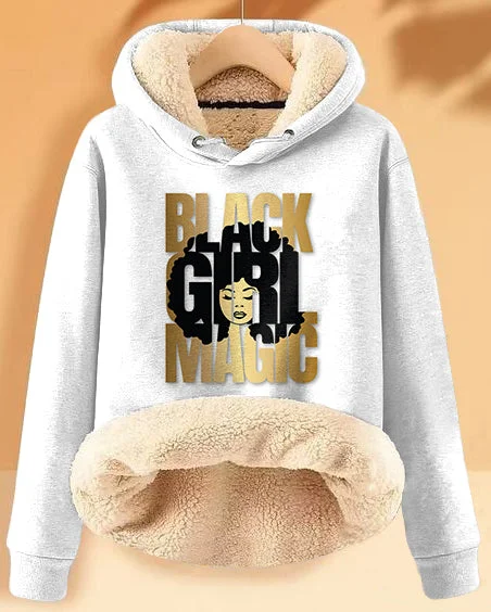 hoodie with lace fringe -Plush and Warm Black Girl Magic Long-sleeved Hoodie