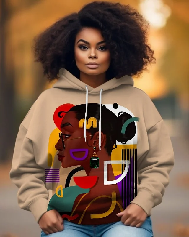 hoodie with ruffle weave -Colorful Geometric Girl Art Long-sleeved Hoodie