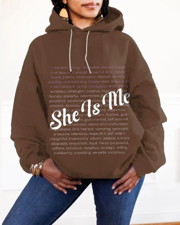 hoodie for weekend hikes -Black Woman She Is Long-sleeved Hoodie