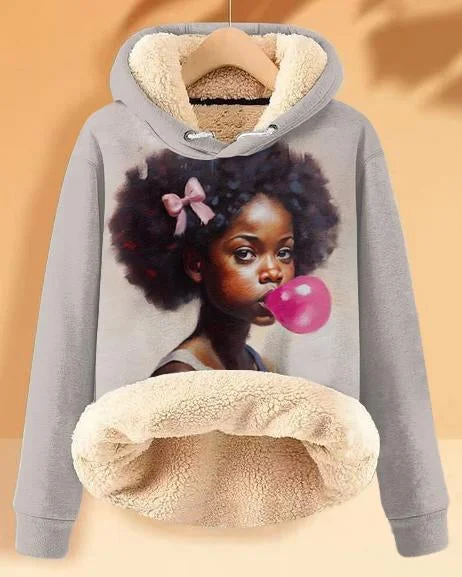 hoodie for cozy walks -Plush and Warm Bubble Gum Girl Long-sleeved Hoodie