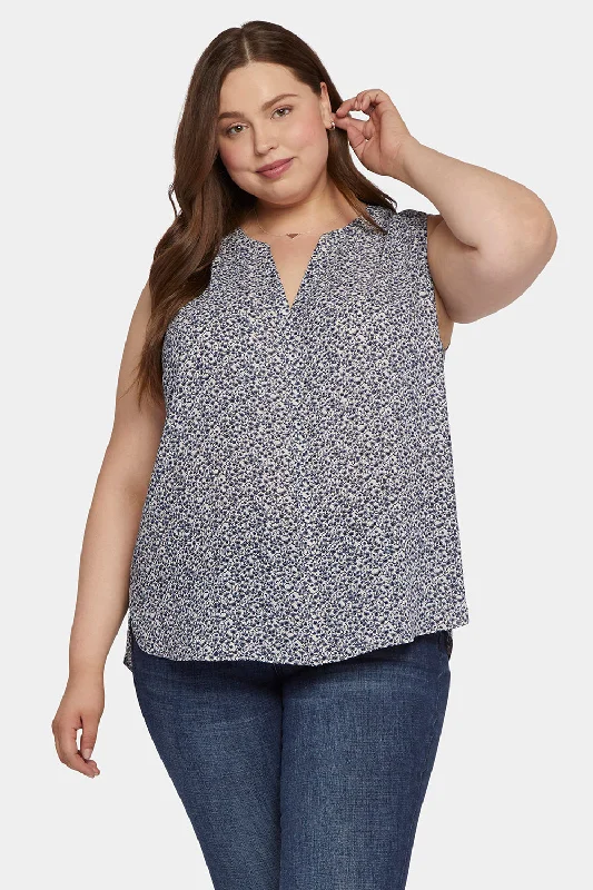 floral sage shirts stylish -Sleeveless Pintuck Blouse In Plus Size - Lana Flower