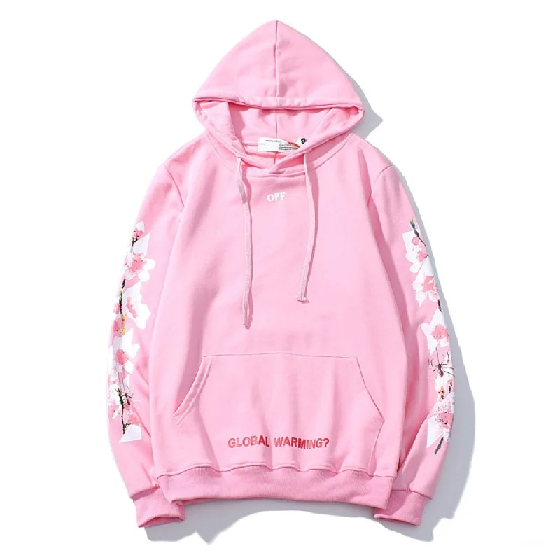 hoodie with wave border -hoodies women Pink Peach Blossom Fower Couple crop top sweatshirt Coat sexy long sleeve crop top Leisure Pocket Popular