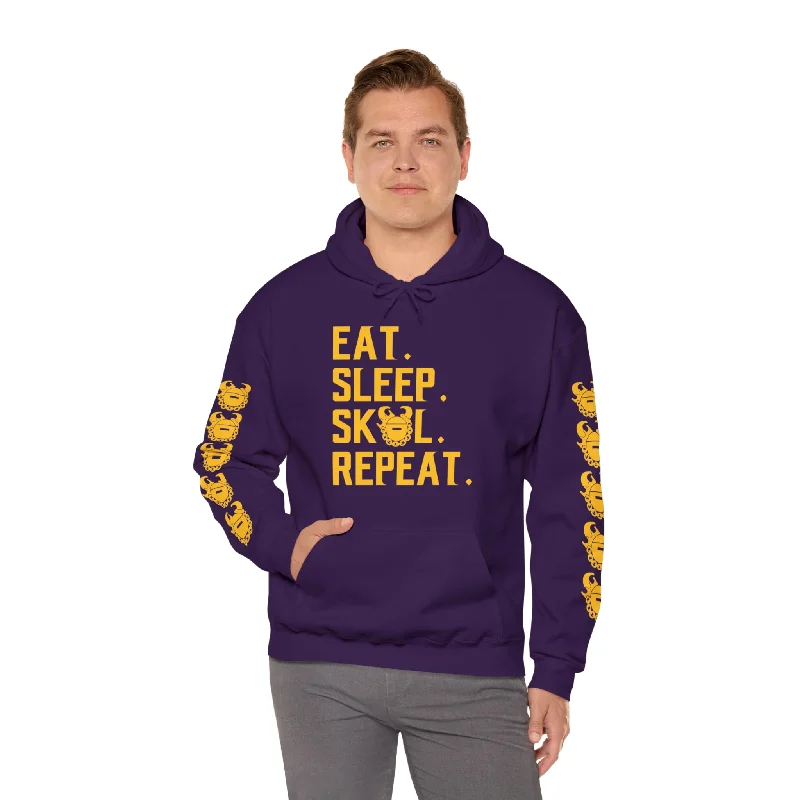 hoodie with lace neck -Unisex Heavy Blend™ Hooded Sweatshirt - Eat. Sleep. Repeat. + Game Day Helmet (Sleeves)