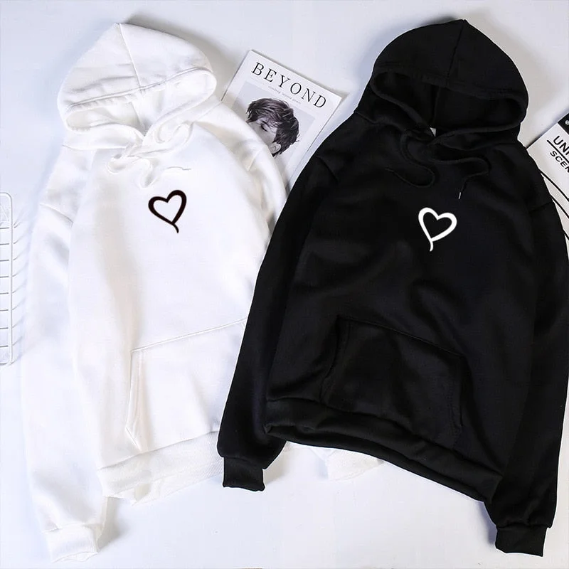 hoodie with lace pattern -Heart Hoodies Sweatshirts 2019 Women Casual Kawaii Harajuku New Sweat Punk for Girls Clothing European Top Korean sudadera mujer