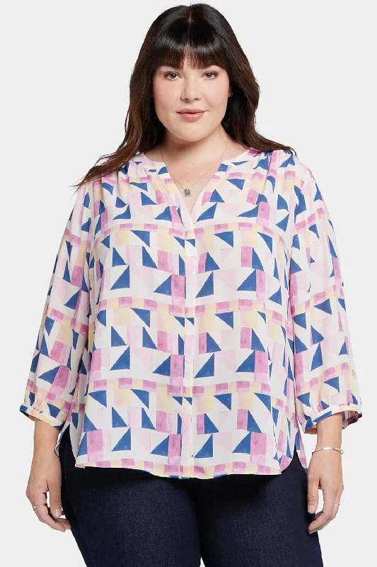 navy silk shirts luxurious -Pintuck Blouse In Plus Size - Marquette