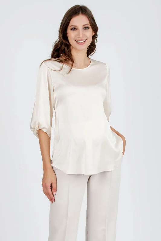 heather grey shirts summer -Sydney Satin Maternity Blouse in Pearl