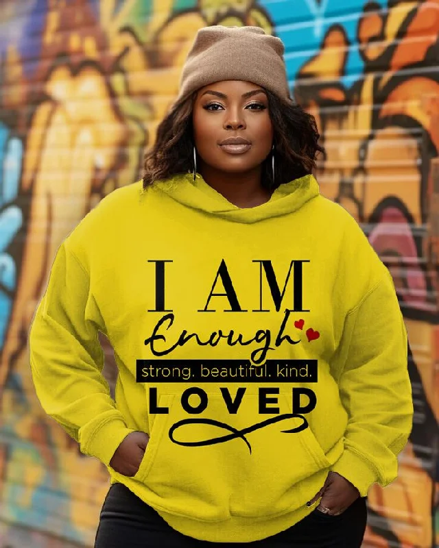 hoodie with wave pattern -I Am Enough Beautiful, Kind, Loved Long-sleeved Hoodie