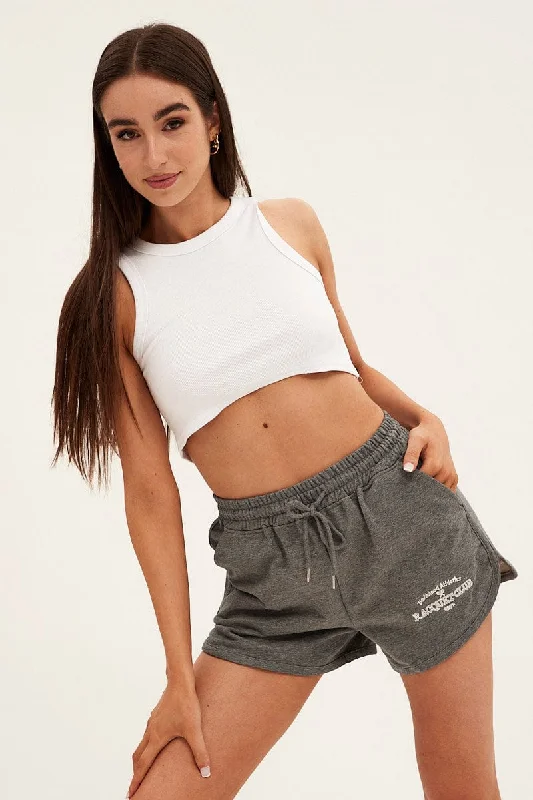 teal sweat shorts relaxed -Grey Track Shorts Tennis Racquet Club Embroidery