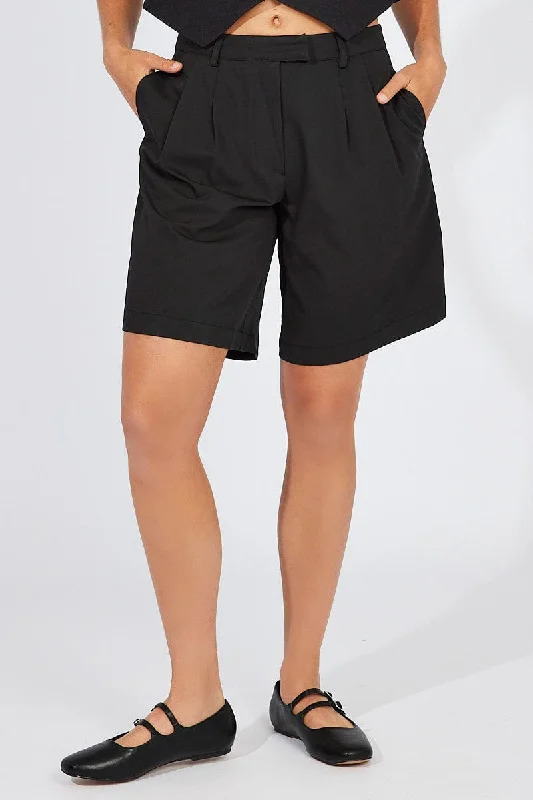 coral tailored shorts polished -Black Longline Shorts Mid Rise