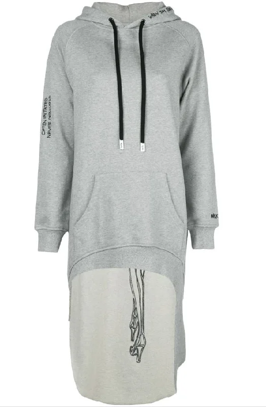 hoodie with pleated insert -PARDON EXTENDED HOODIE HEATHER GREY