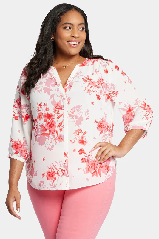 floral mustard blouses boho -Pintuck Blouse In Plus Size - Bellarose