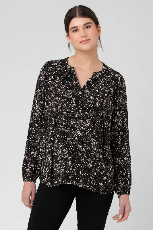 sage tie-front blouses chic -Jane Nursing Blouse Black / Natural