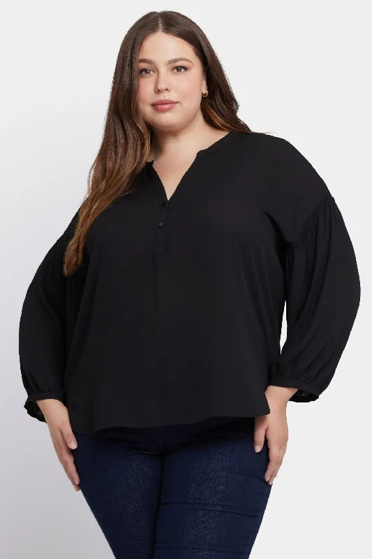 coral ruffle blouses feminine -Paulina Peasant Blouse In Plus Size - Black