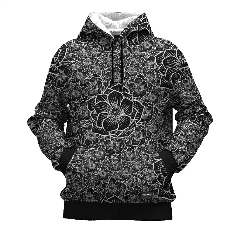 hoodie with check edge -Achromic Flower Hoodie