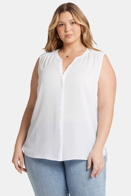 khaki silk shirts luxurious -Sleeveless Pintuck Blouse In Plus Size - Optic White