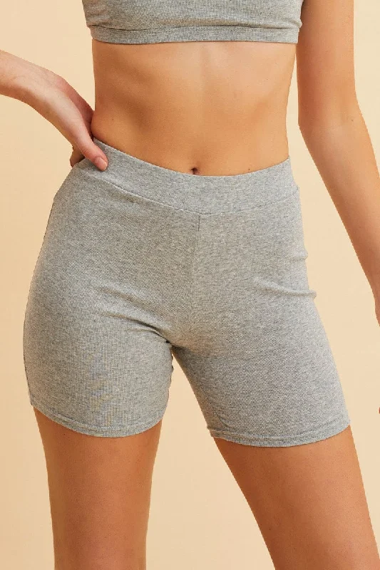 heather grey high waisted shorts stylish -Grey Bike Short Cotton Stretch Elasticated Waist