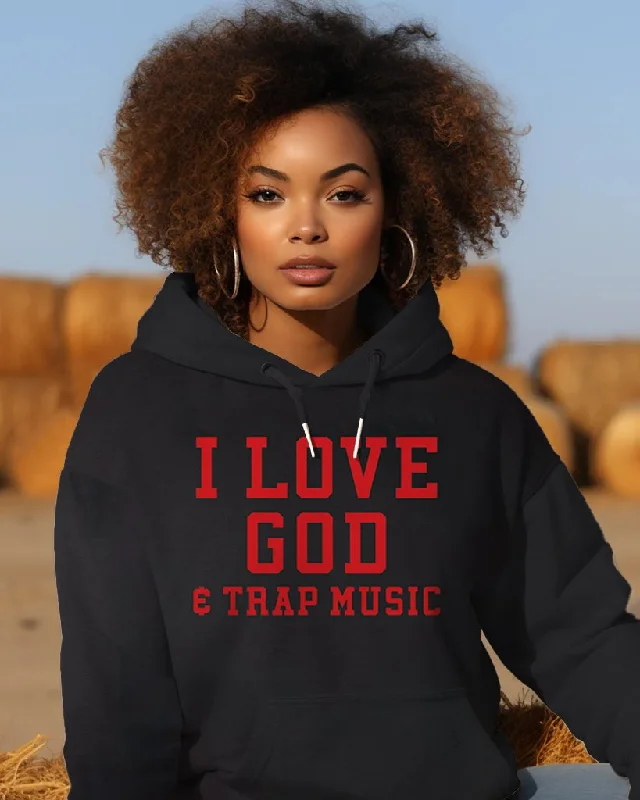 hoodie with star trim -I Love God Trap Music Print Long-sleeved Hoodie