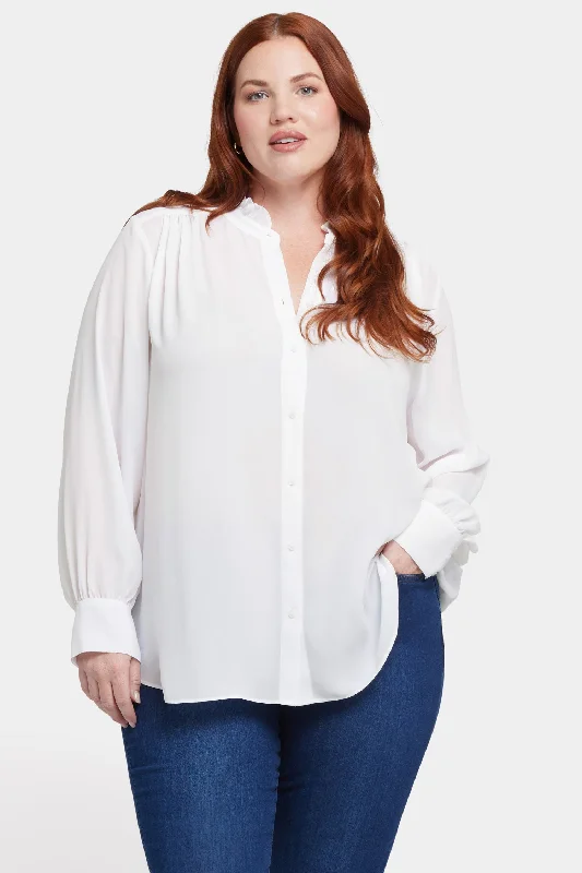 coral wrap shirts luxurious -Ruffle Neck Blouse In Plus Size - Optic White