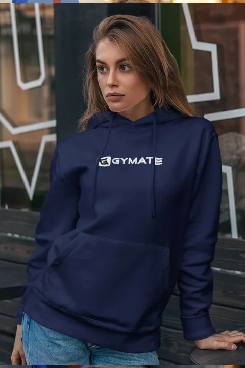 Womens Sports Hoodie Athletic Essentials Navy [Large white logo]