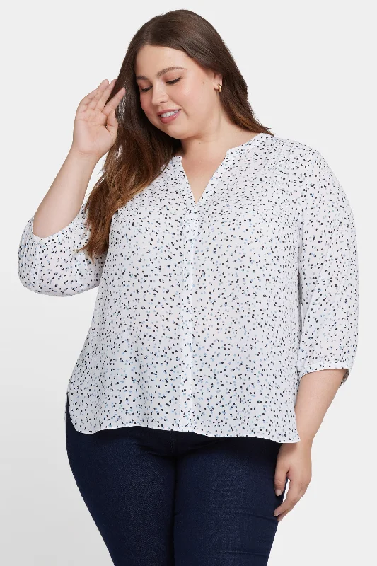 navy tailored shirts polished -Pintuck Blouse In Plus Size - Sprinkle Dots