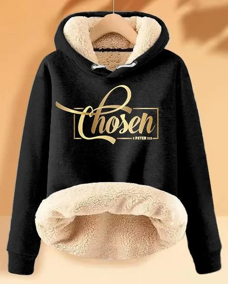 hoodie for casual outings -Plush and Warm Chosen Faith Long-sleeved Hoodie