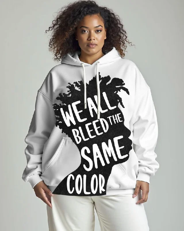 hoodie for cozy trips -Women's We All Bleed The Same Color Printed Long Sleeve Pocket Hoodie